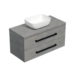 Koupelnová skříňka s černou úchytkou a krycí deskou SAT Cube Way 100x71x46 cm beton mat CUBE46C1003BESAT45