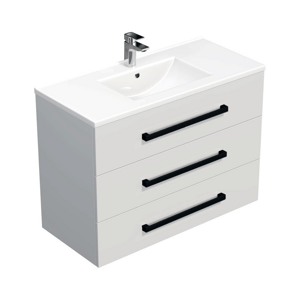 Koupelnová skříňka s černou úchytkou a umyvadlem SAT Cube Way 100x71x46 cm bílá lesk CUBE46C1003BIMOD