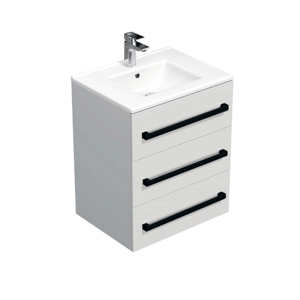 Koupelnová skříňka s černou úchytkou a umyvadlem SAT Cube Way 60x71x46 cm bílá lesk CUBE46C603BIMOD