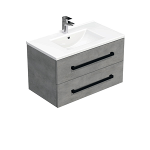 Koupelnová skříňka s černou úchytkou a umyvadlem SAT Cube Way 80x47,5x46 cm beton mat CUBE46C802BEMOD