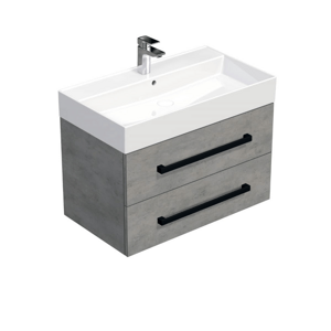 Koupelnová skříňka s černou úchytkou a umyvadlem SAT Cube Way 80x47,5x46 cm beton mat CUBE46C802BESAT