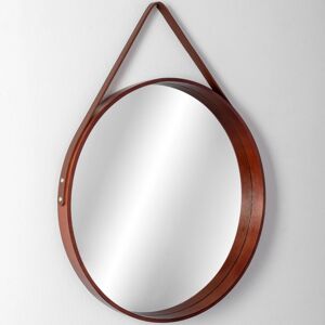 LOT TH59 závěsné kulaté zrcadlo na pásku 59 cm - tmavě hnědá
